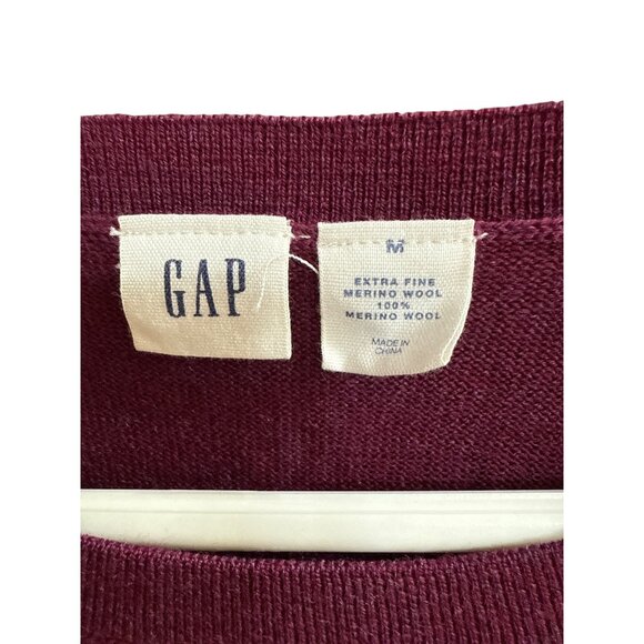 GAP Extra Fine Merino Wool Lightweight Crewneck Sweater Womens M Burgundy - Picture 2 of 4